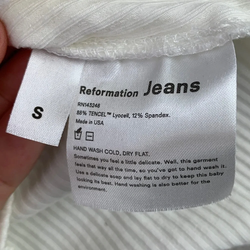 Reformation Jeans Vita Top Womens Small White Ribbed Puff Long Sleeve Scoop Neck